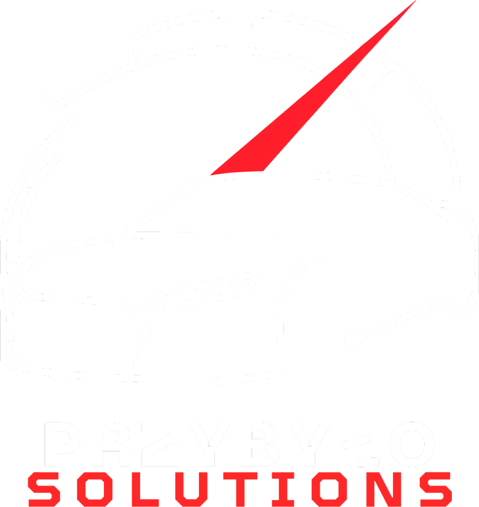 Logo firmy Prime by C Solutions z czerwonym akcentem.